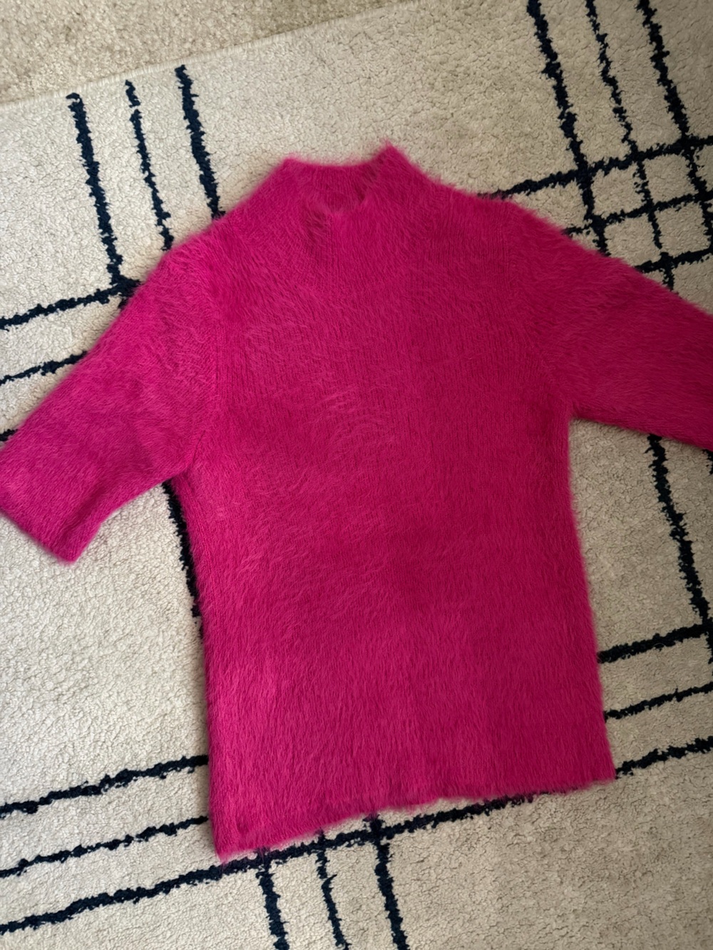 Mango Eyelash Fuzzy Crewneck Sweater in Pink